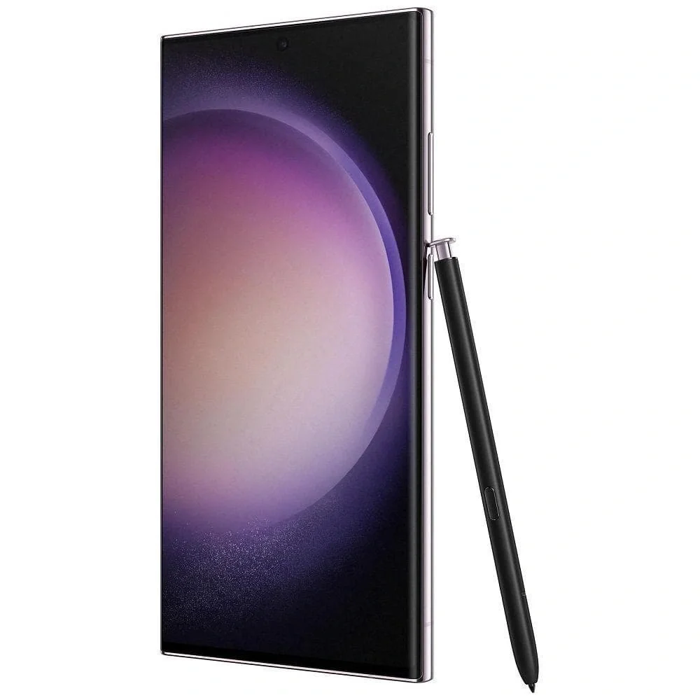 Samsung S23 Smartphone in Lavender Pink with Black S Pen